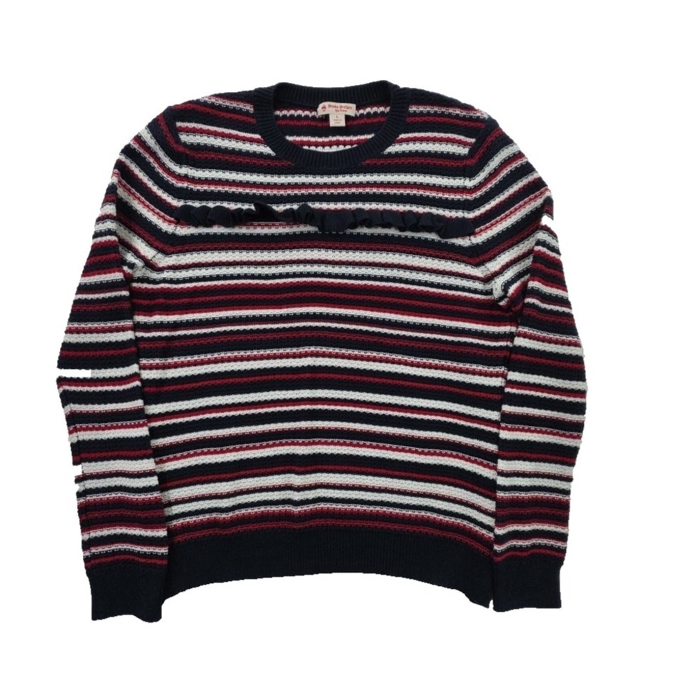 Brooks‎ Brothers Red Fleece Crew Neck Sweater Womens L Red White Blue All Cotton